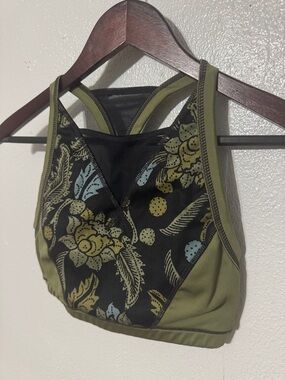 Free People Movement Vida Printed Sports Bra Jungle Floral Mesh Green Black XS